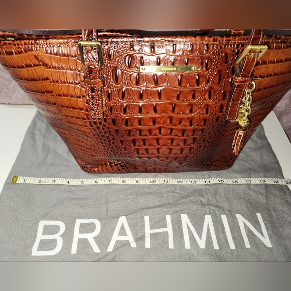 Brahmin Brown Crocodile Embossed Women's Medium Tote Bag - Picture 10 of 11